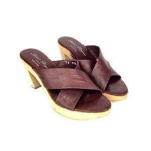Robert Clergerie Maroon Leather & Wood Sandals